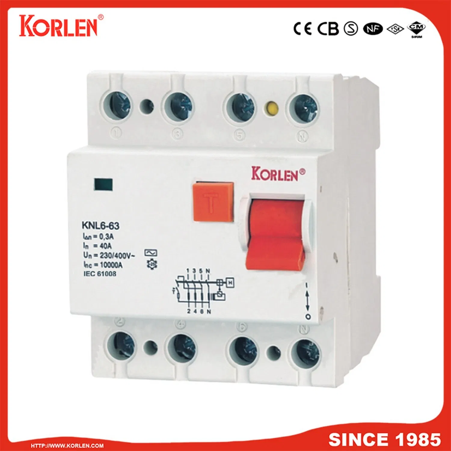 Disjuntor de corrente residual 2p 4p RCBO Knl6